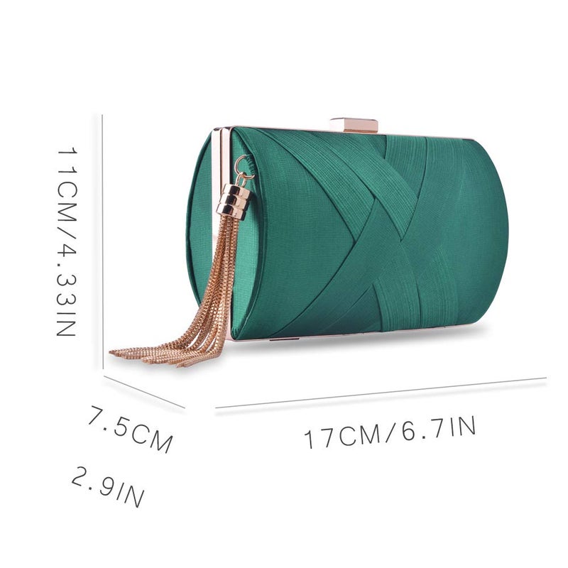Zebrum Womens Evening Clutch Bag Designer Evening Handbag Hand Bag,Lady Party Wedding Clutch Purse (Dark Green-Elegant Tassel) - Image 2